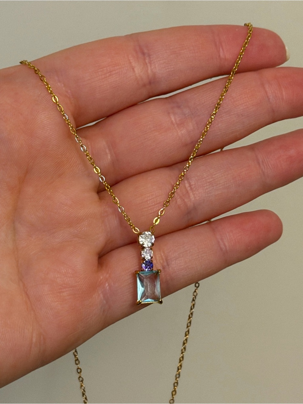 Blue Stone Necklace Gold Plated Chain - Women Jewelry
